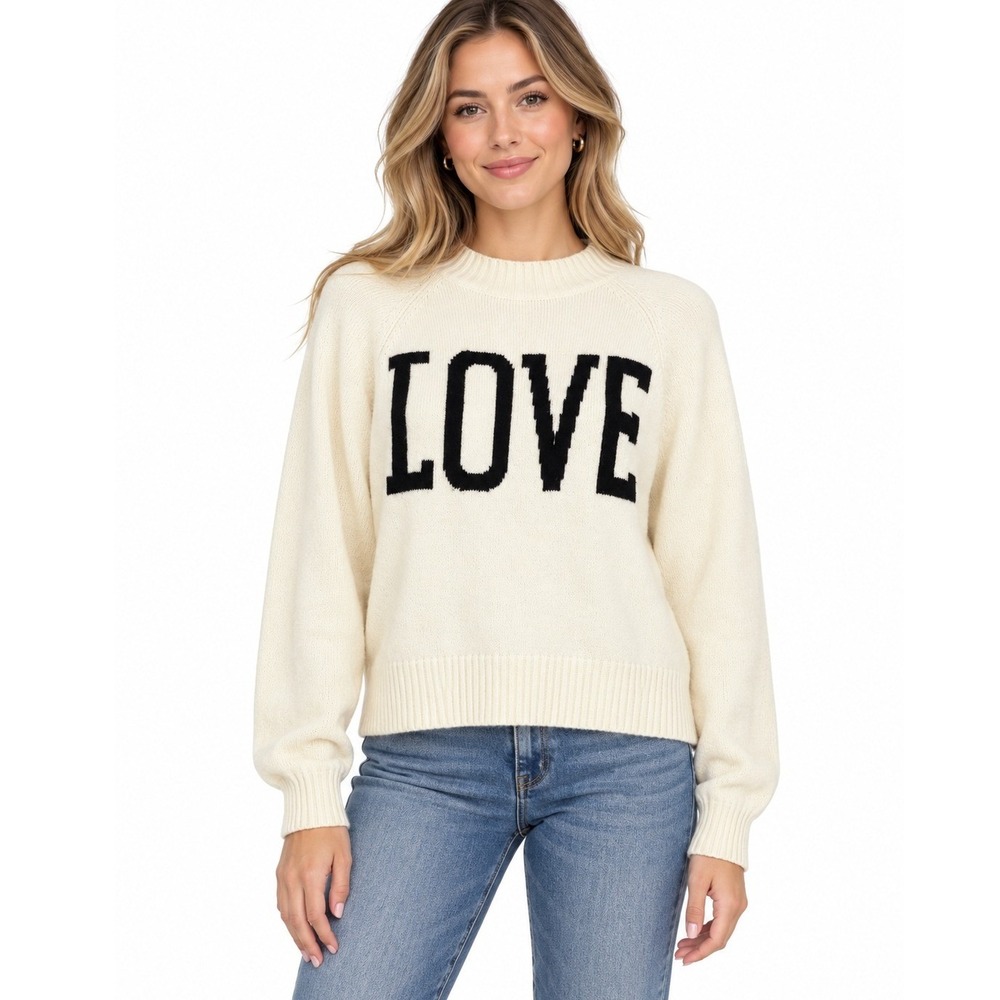 Old Navy SoSoft LOVE Graphic Sweater Cream White Crewneck Pullover | Size Medium